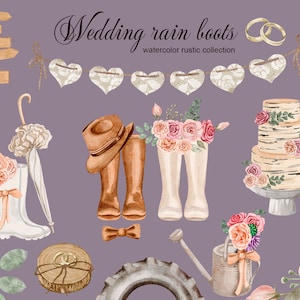 Wedding rubber, collection of boots, Wedding Wellies rustic watercolor clipart instant download