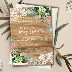 Baby in Bloom - Rustic | Baby Shower Invitation | Canva | Instant Download | Edit in Canva | Template | Editable Text | Printable