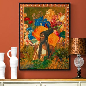Afro futurismus Kunstdruck, afrocentric Wandkunst, schwarze afrikanische Königin Dekor, bunte vibrierende Frau schwarze Mädchen, exzentrisch, ungerahmt