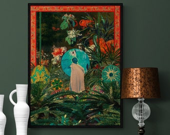African afro futurism afrocentric art print, eclectic eccentric vivid rustic wall art, art nouveau classic tropical wall hanging, framed