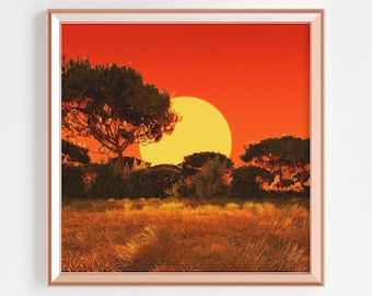 African Sunset Landscape Print: Vibrant Afrocentric Wall Art