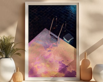 Vaporwave pool vibrant wall decor, futurism futuristic pink art print, vivid bright wall hanging, aesthetic psychedelic modern poster