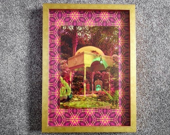 3D gold framed art print, 3d box frame wall art, floating suspended vibrant colorful , handmade surreal fantasy 1 of 1 limited edition