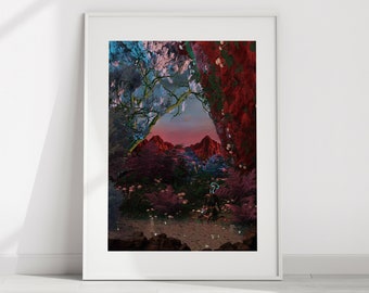 Still life forest fantasy scenery wall art, nature plants foliage poster, alien goddess art print, people portrait colorful A5 A4 A3 A2 A1