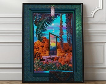 Textured Canvas Print: Portal Scenery, Moon & Sun Landscape