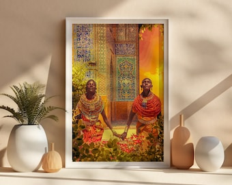 African art love romance, kenya maasai mara tribe poster, black love africa wall art, unframed giclée modern wall hanging