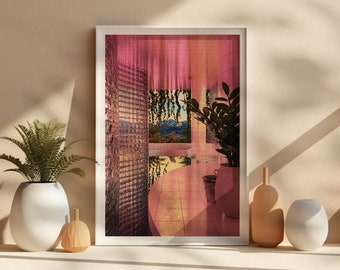 Clearance: Vaporwave scenic aesthetic wall art, tropical palm tree wall hanging, vibrant ambiance interior pool poster, A3