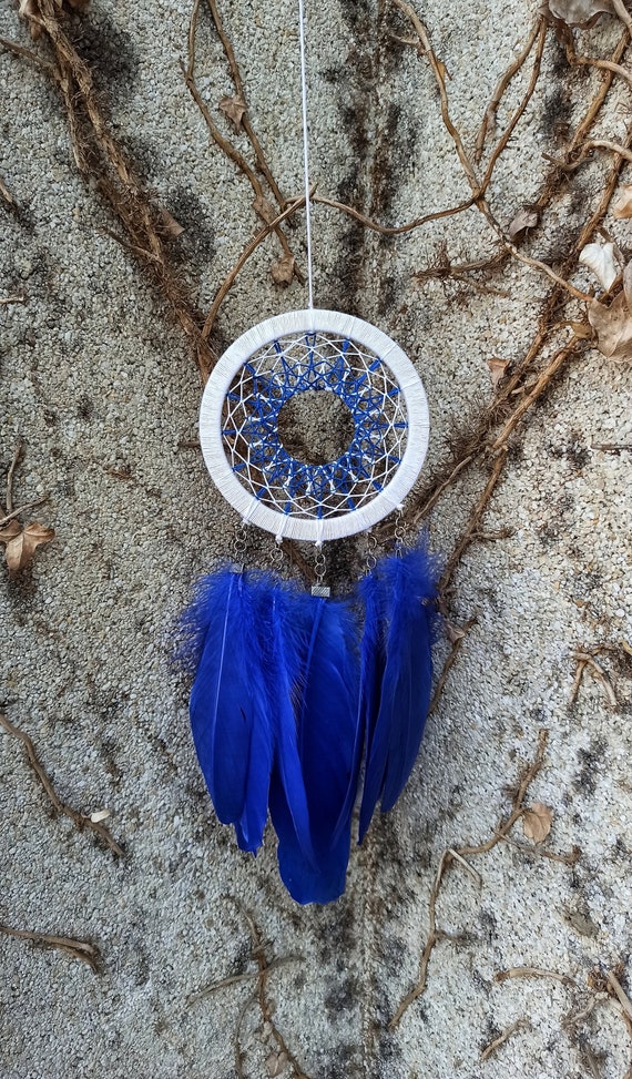 White and Royal Blue Dream Catcher Dream Catcher Wall Etsy
