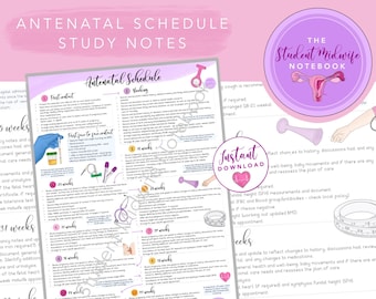 Antenatal Schedule of Care UK - Revision/study notes for Student Midwife/Midwife