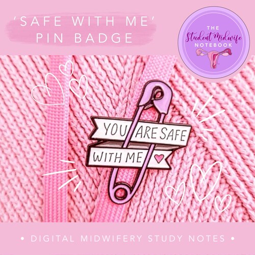 Insignia de esmalte "A salvo conmigo" - Partera, enfermera, atención médica