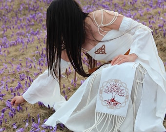 MAEVE Norse Pagan Dress, 100% Linen, Viking Costume, Elven Dress, Viking Dress, Celtic Dress, Viking Dress, Tree of Life embroidery