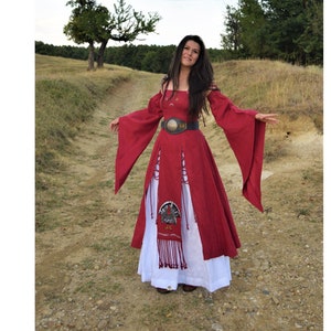 ERENAY Ren Faire Costume, 100% Linen, Ren Faire Dress, Red Pagan Dress, Ren faire costume, Fairy costume women, Fantasy clothing, Fantasy