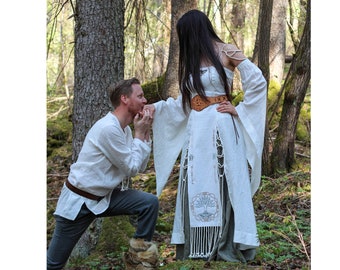 Costume viking FIADH, costume de mariage viking, vêtements fantaisie, robe de mariée elfique, robe de mariée féerique, mariage païen, mariage celtique