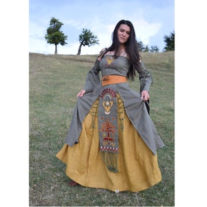 Frida Norse Pagan Dress, 100% Linen, Pagan Wedding Dress, Fantasy Dress, Ren Faire Dress