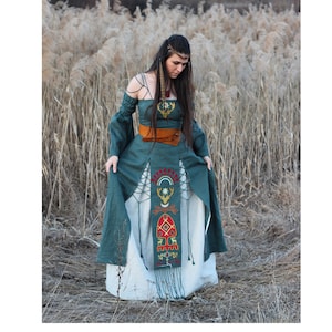 HELGA Larp Costume Elven, 100% Linen, Elven Dress, Renaissance Dress, Renaissance Fair, Ren Faire Dress, Viking Apron Dress