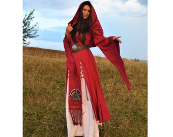 ERENAY Fairy Costume Women with a Red Hood, Goddess Dress, Red Festival Costume