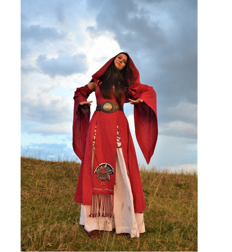 ERENAY Red Viking Dress With Cape Viking Cloak Dress Pagan Etsy