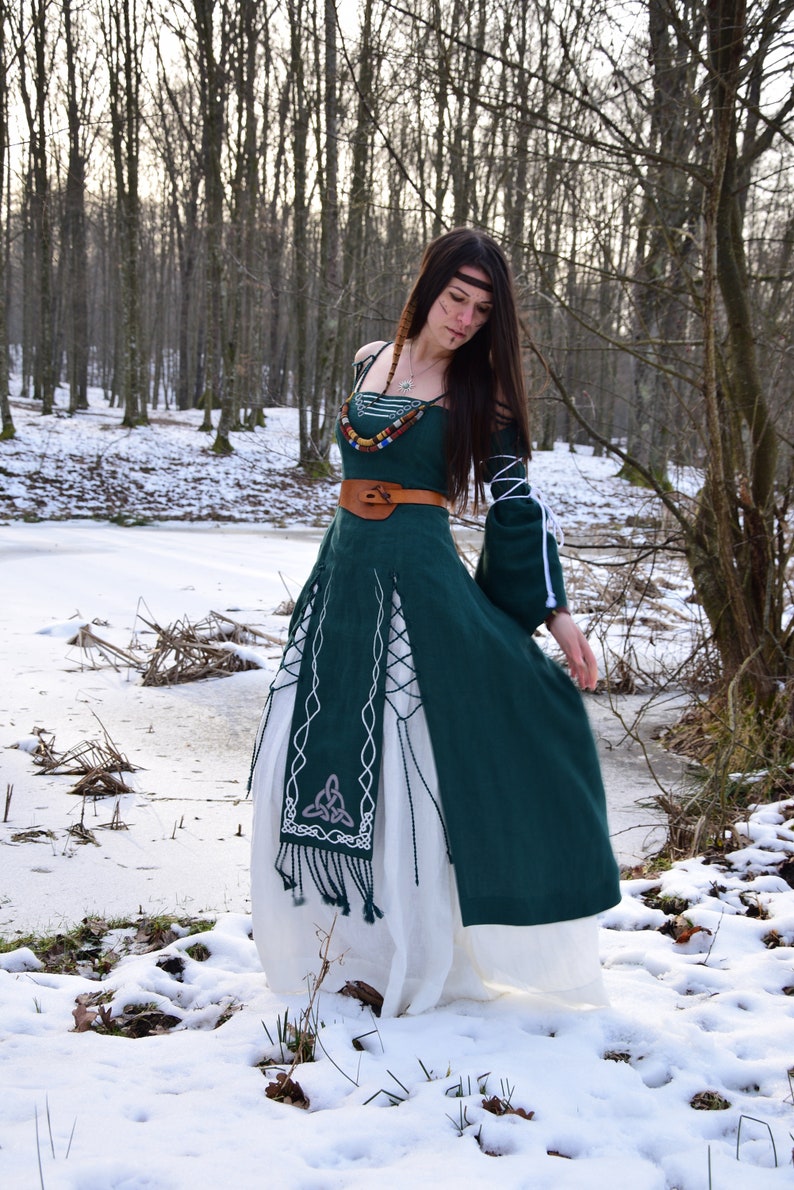 AISLING Celtic Linen Dress Fantasy Dress Elven Wedding Gown Viking Dress image 2