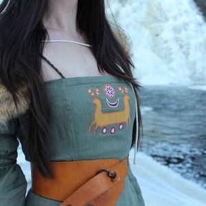 RAINA Medieval Linen Dress with Custom Embroidery Fantasy Celtic Wedding Dress image 3
