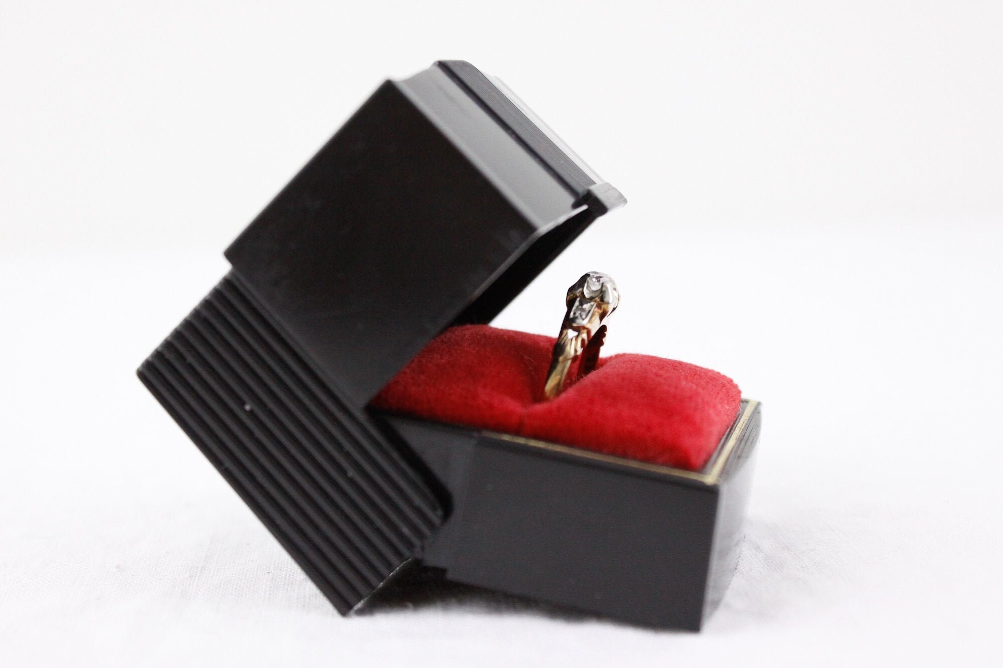 Vintage black ring box black plastic jewelry box gift Etsy