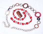 LOT of 3 vintage accessories, abstract boho hippie necklace, flapper necklace, red beaded necklace, small accessory case