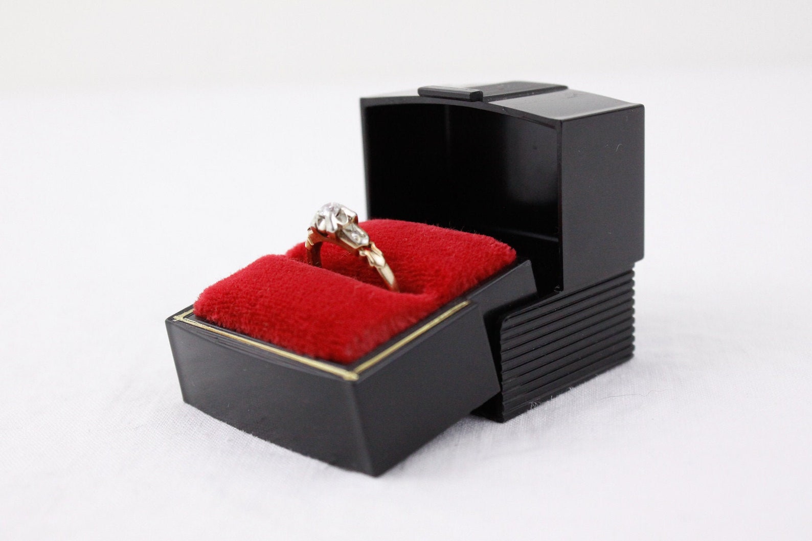 Vintage black ring box black plastic jewelry box gift Etsy