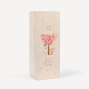 Kerzenbox Holz "Baum Herzen" für Taufkerze