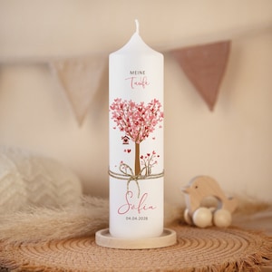 Baptism candle tree hearts with jute ribbon for girls + boys