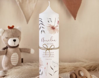 Baptismal candle Wild Flowers with jute ribbon