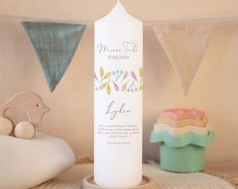 Baptismal candle colorful leaves