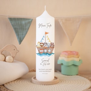 Baptismal candle Noah&#39;s Ark watercolor for girls and boys