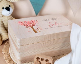 Baby memory box personalized "Tree Hearts" pink