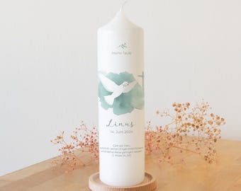 Baptismal candle dove rose or mint for girls and boys