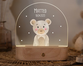 Veilleuse pour enfants et bébés, dimmable, "Ours en peluche Tibby", personnalisée, cadeau de naissance, baptême, anniversaire