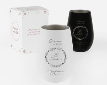 Silver wedding lantern with engraving "Leaf wreath with hearts"