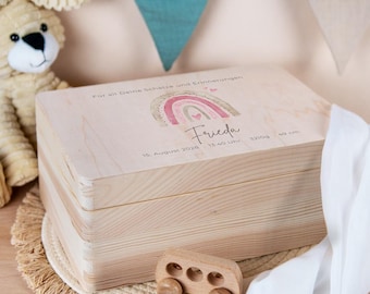Baby memory box personalized "Rainbow with Hearts Pastel" pink