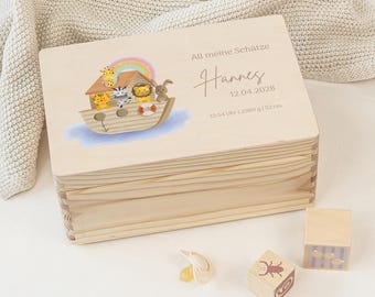 Baby memory box personalized "Noah's Ark Rainbow Pastel"