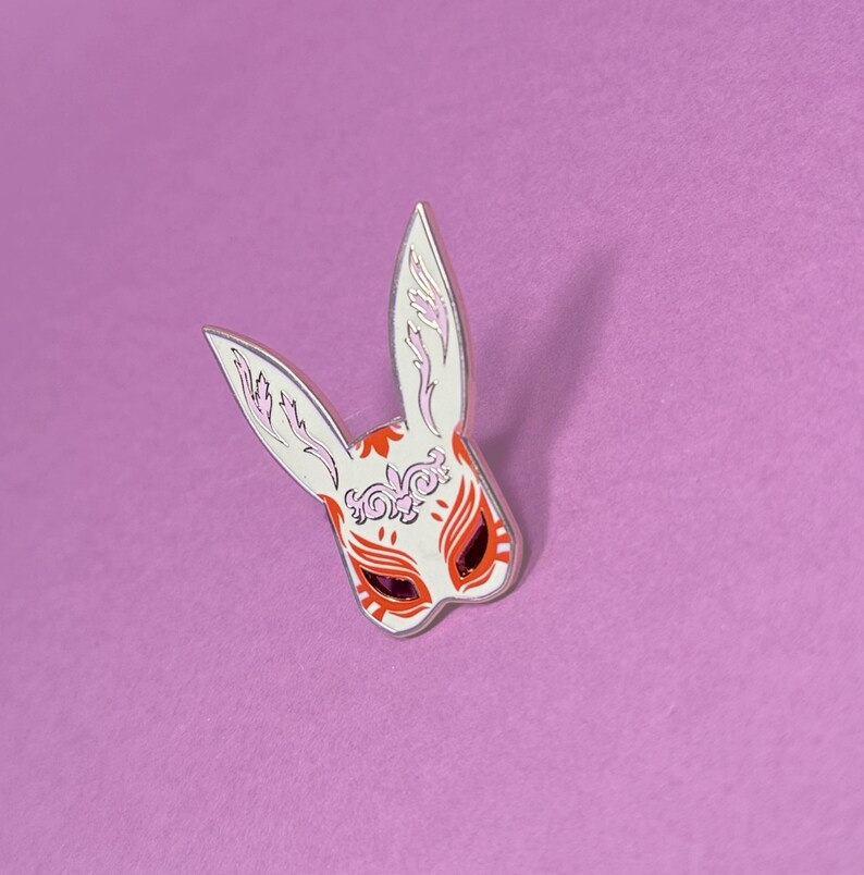 Kapuki Rabbit Kabuki Rabbit Japanese Inspired Enamel Pin Badge, Accessory for Tote ...