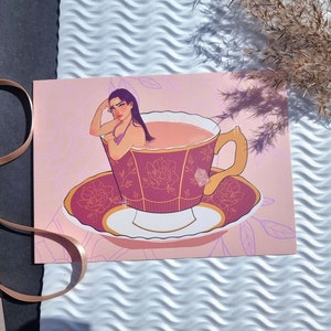 Lámina ilustrada, retrato, ideal para un pequeño regalo. TAZA DE TÉ / OddandEden