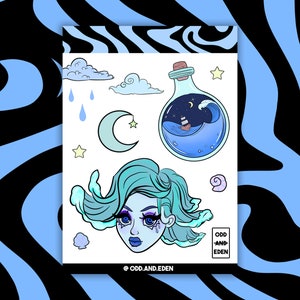 Midnight Aqua Girl A6 Sticker Sheet for Planners, Stationary, Notebooks & Crafts