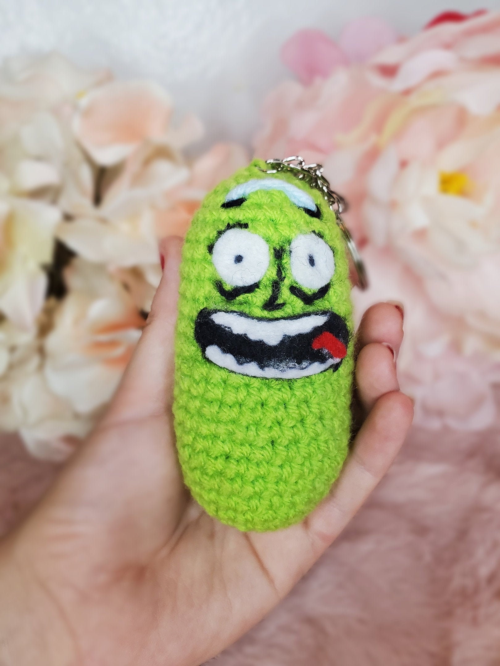 Crochet Amigurumi Pickle Rick Keychain 