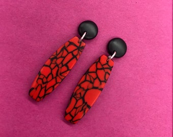 FIRE Collection | Red and black, unique and modern earrings | 925 Sterling Silver | Handmade in UK | Mother's Day gift | Gift for her