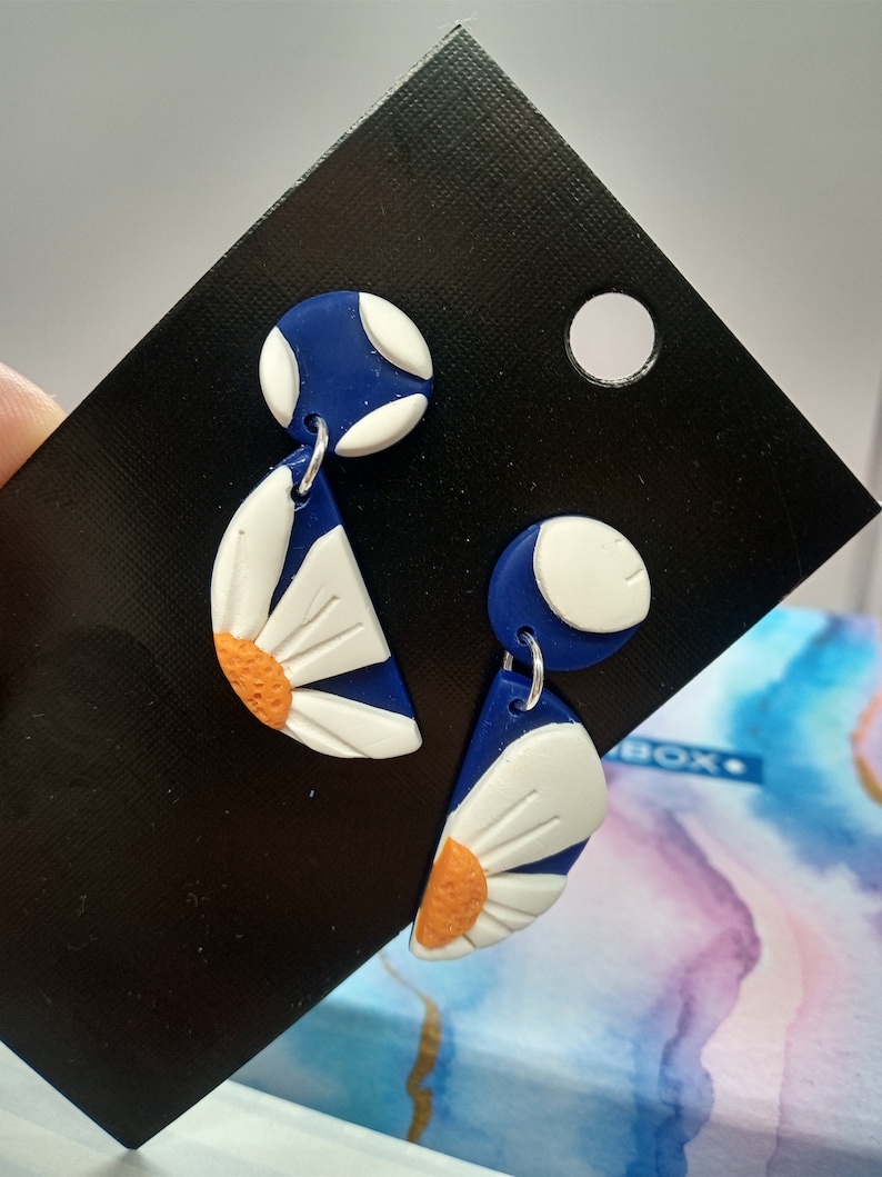 Handmade polymer clay earrings Unique and modern earrings DAISY collection 925 Sterling Silver Navy earrings