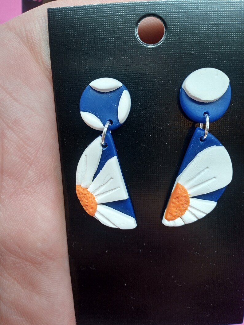 Handmade polymer clay earrings Unique and modern earrings DAISY collection 925 Sterling Silver Navy earrings