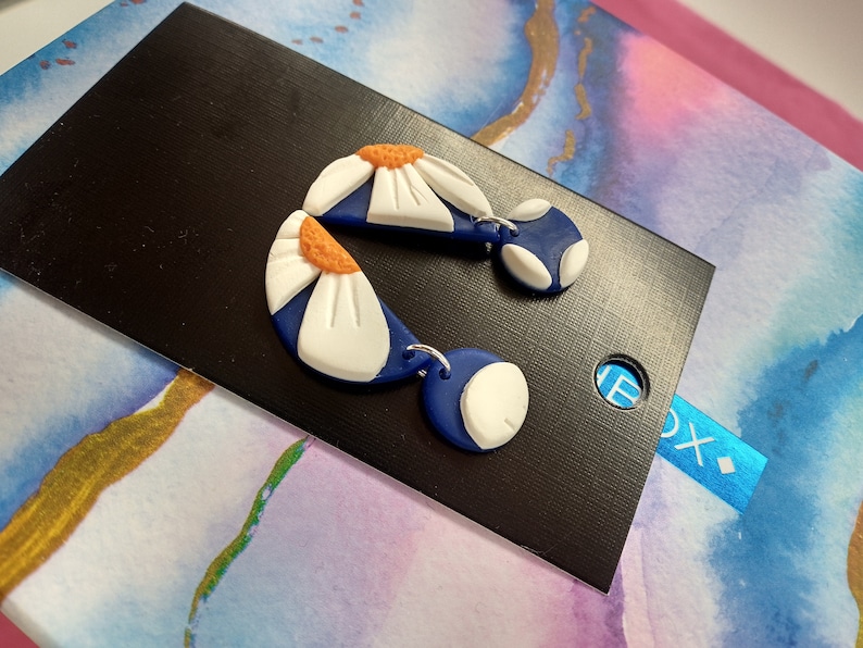 Handmade polymer clay earrings Unique and modern earrings DAISY collection 925 Sterling Silver Navy earrings