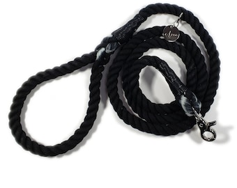 Schwarze Hundeleine aus Baumwollseil, 150cm Handgestempelte Hundeleine, Hundeleine, Hundeleine aus Naturseil