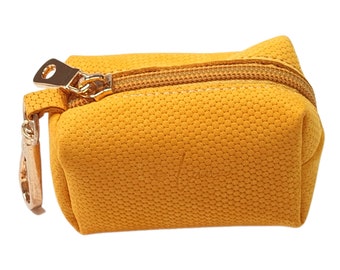 Yellow luxury leather dog poo bag holder, dog poop bag dispenser, dog waste bag carrier