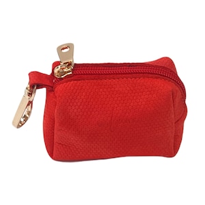 Red luxury leather dog poo bag holder, dog poop bag dispenser, dog waste bag carrier