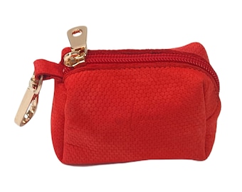 Red luxury leather dog poo bag holder, dog poop bag dispenser, dog waste bag carrier