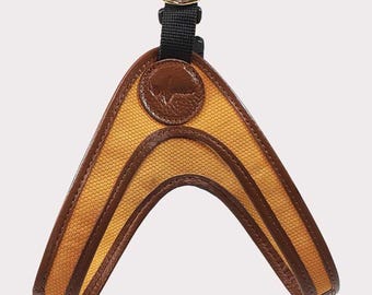 Leather dog harness, yellow & tan step-in dog harness, luxury dog harness, genuine leather puppy harness